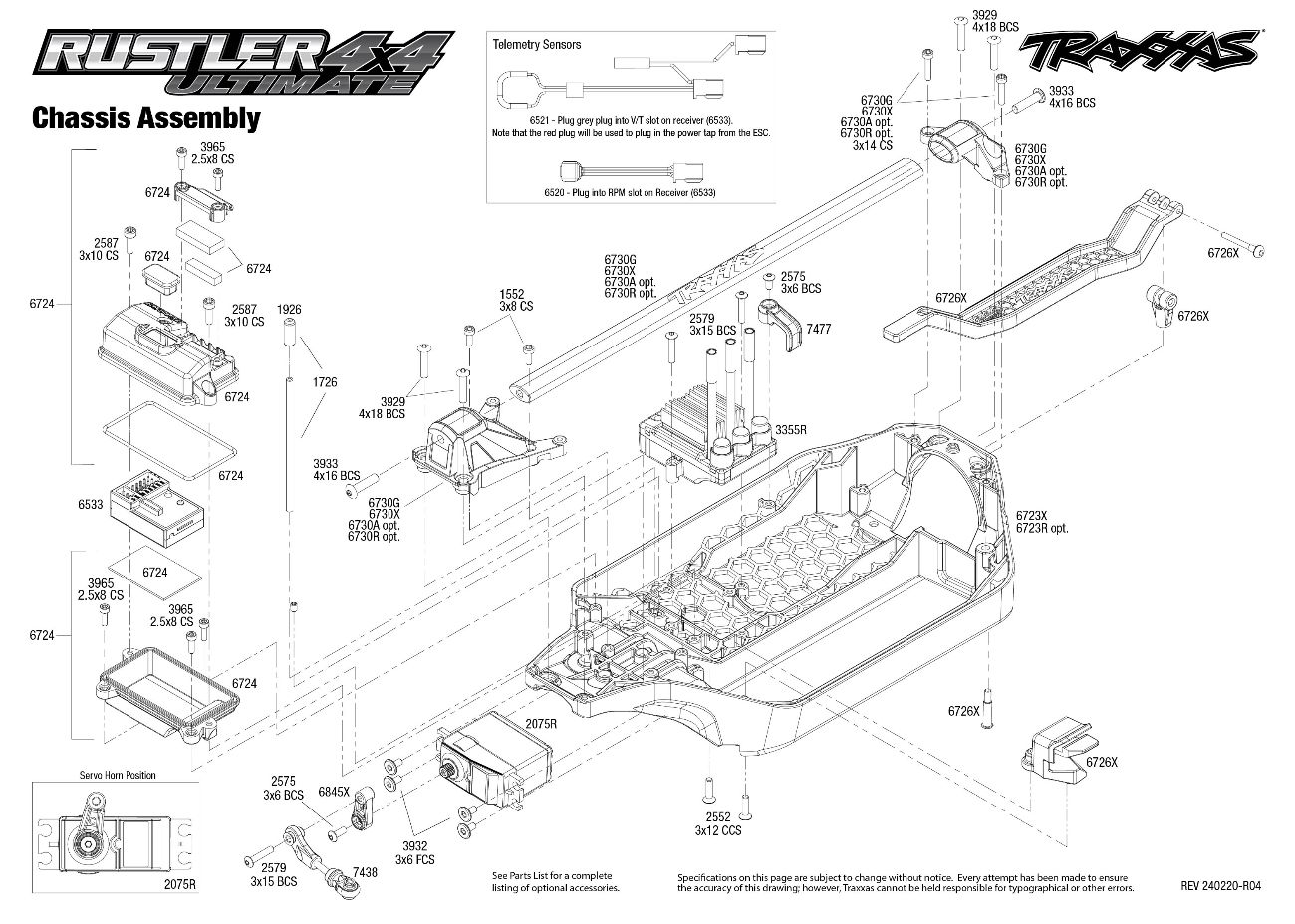 Rustler 4X4 Ultimate (67097-4) Chassis Assembly Exploded View
